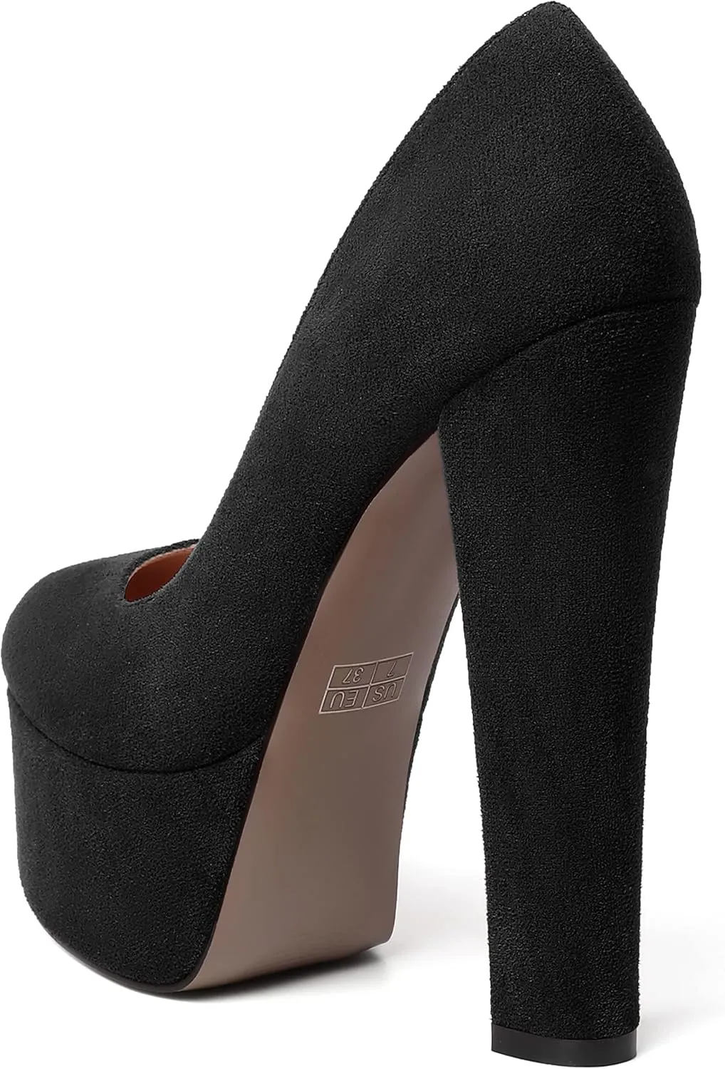 MERRORI Womens Evening Slip On Sexy Round Toe Suede Platform Chunky High Heel Pumps Shoes 6 Inch