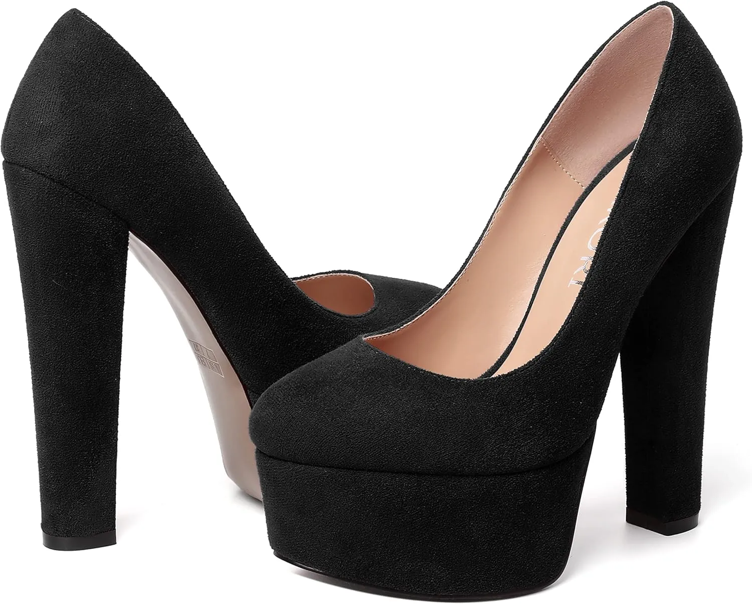 MERRORI Womens Evening Slip On Sexy Round Toe Suede Platform Chunky High Heel Pumps Shoes 6 Inch