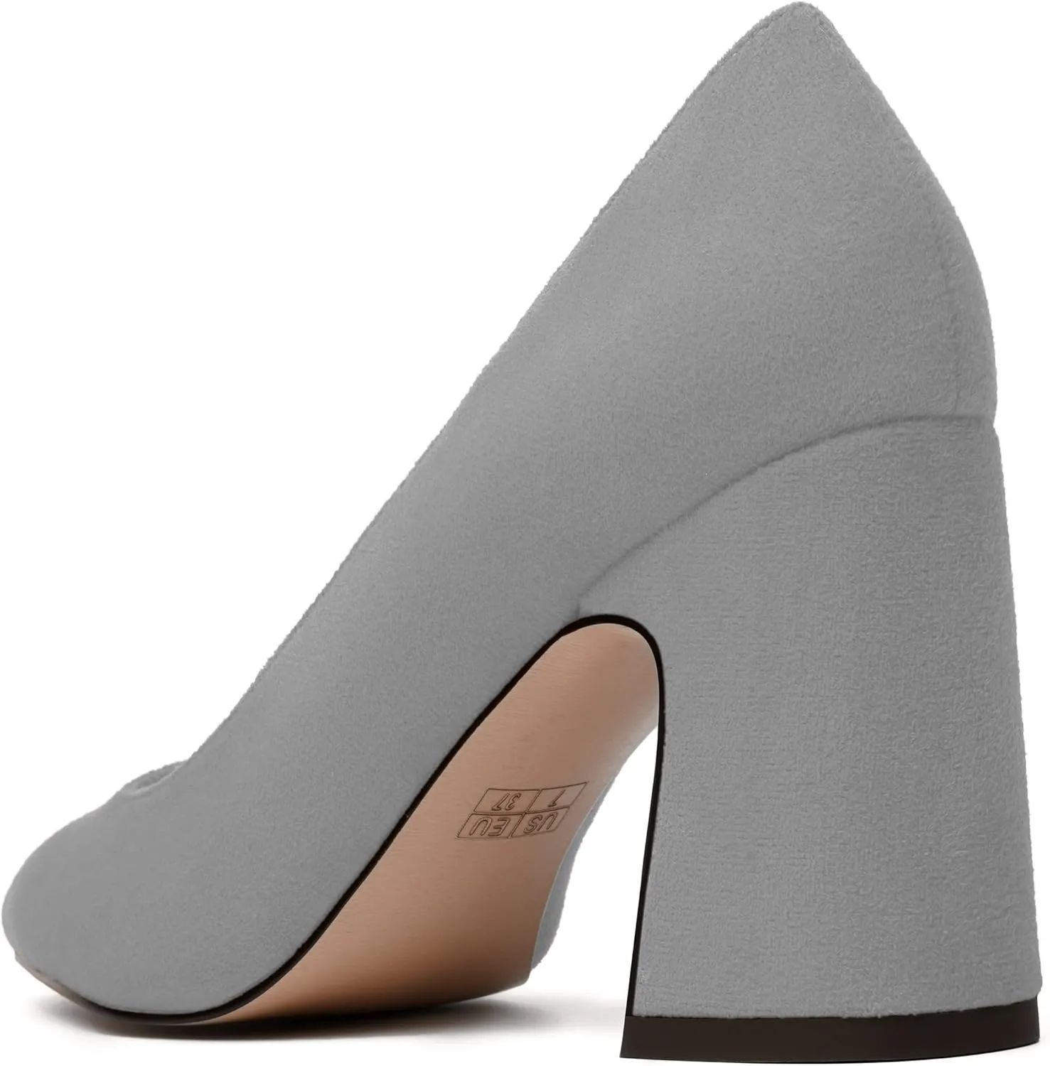 MERRORI Women's High Chunky Heels Block Suede Pointed Toe Office Slip On Dress Heel Pumps Shoes 3.3 Inch