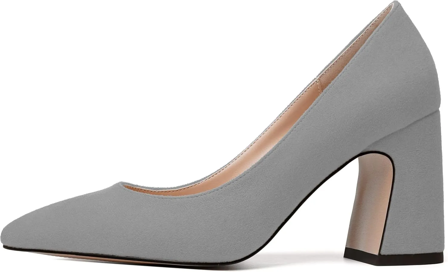 MERRORI Women's High Chunky Heels Block Suede Pointed Toe Office Slip On Dress Heel Pumps Shoes 3.3 Inch
