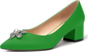 MERRORI Womens Simple Casual Slip On Solid Satin Pointed Toe Chunky Low Heel Pumps Shoes 1.5 Inch