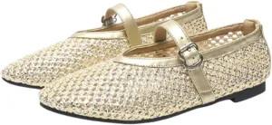Mesh Ballet Flats for Women Buckle Strap Comfy Casual Office Fishnet Ballerina Flat Shoes Office Summer Ballerina Shoes
