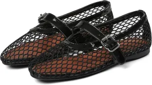 Mesh Ballet Flats for Women Round Toe Ballerina Flats Buckle Ballet Flats Shoes for Women Casual Dress Ballerina Mary Jane Flats