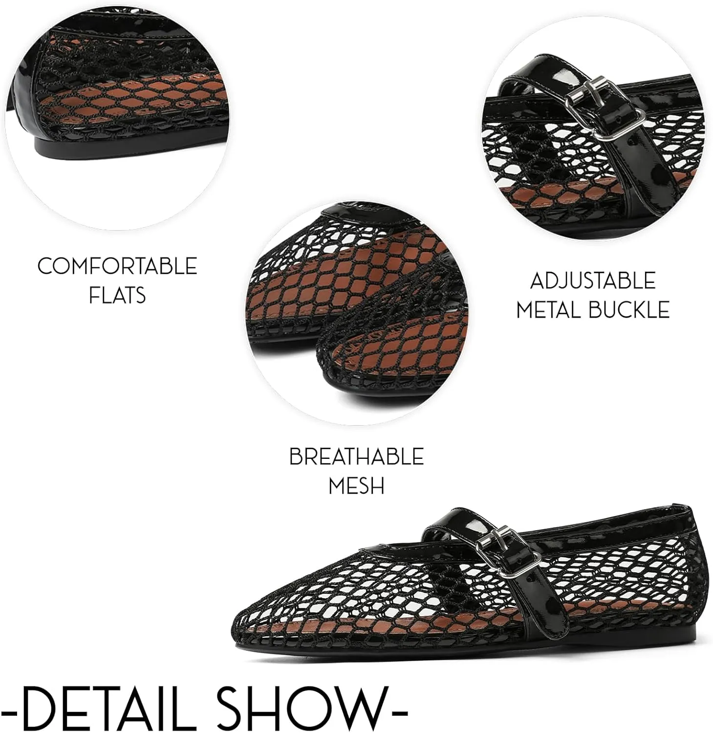 Mesh Ballet Flats for Women Round Toe Ballerina Flats Buckle Ballet Flats Shoes for Women Casual Dress Ballerina Mary Jane Flats