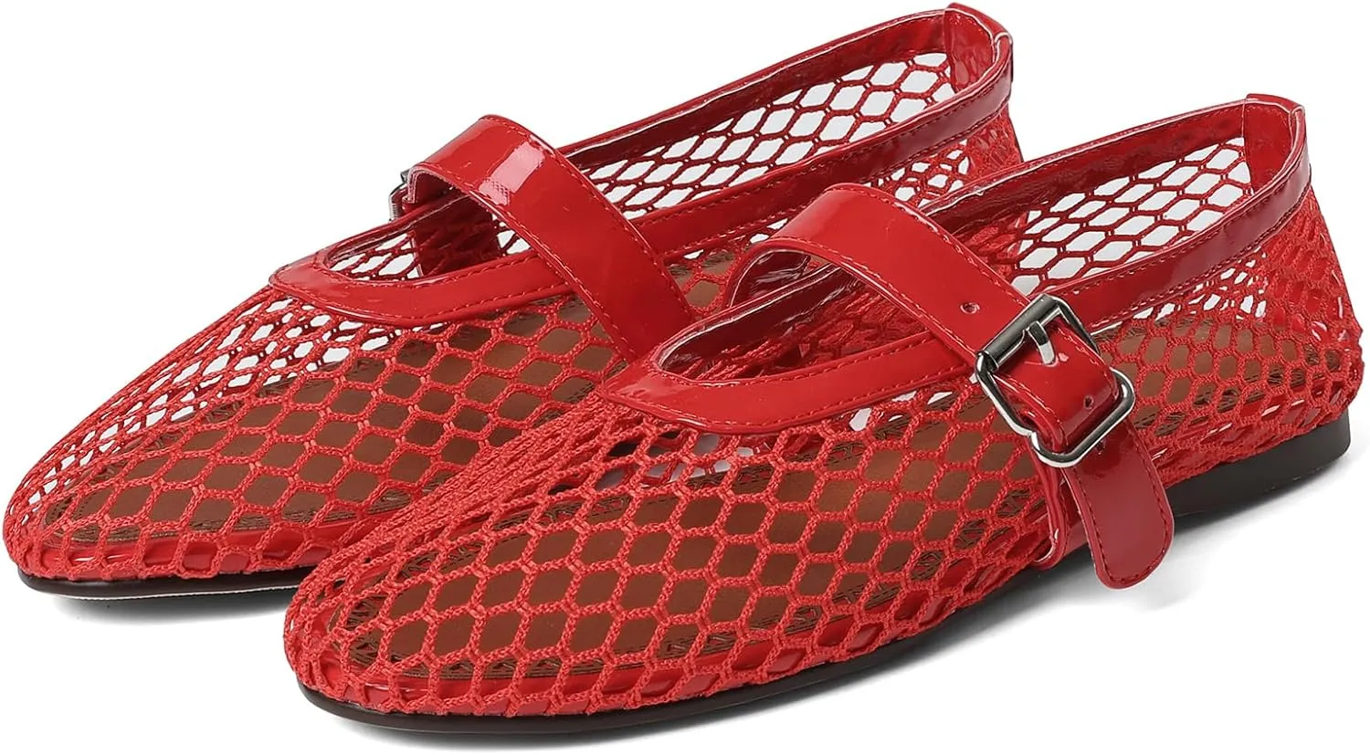 Mesh Ballet Flats for Women Round Toe Ballerina Flats Buckle Ballet Flats Shoes for Women Casual Dress Ballerina Mary Jane Flats