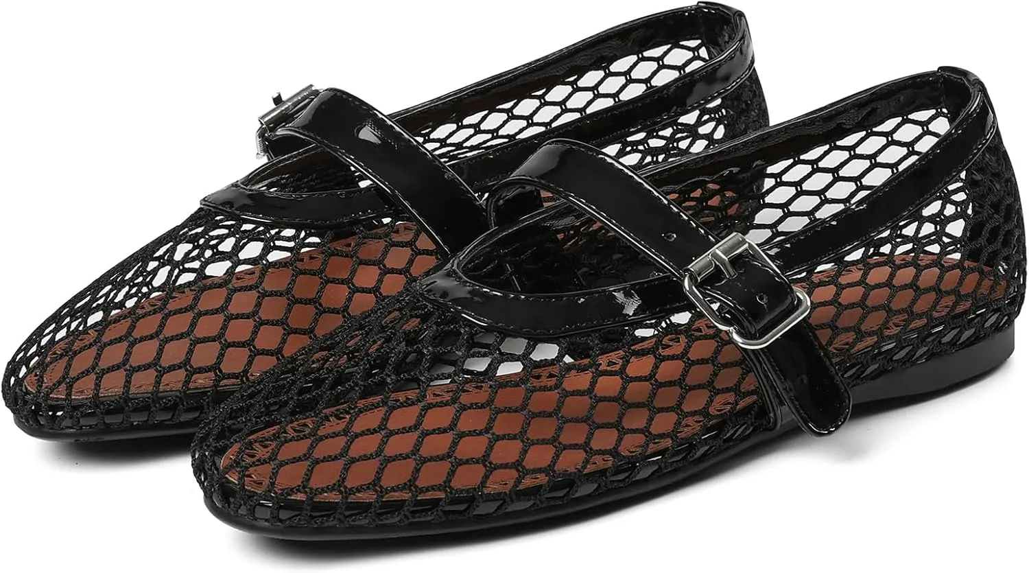 Mesh Ballet Flats for Women Round Toe Ballerina Flats Buckle Ballet Flats Shoes for Women Casual Dress Ballerina Mary Jane Flats