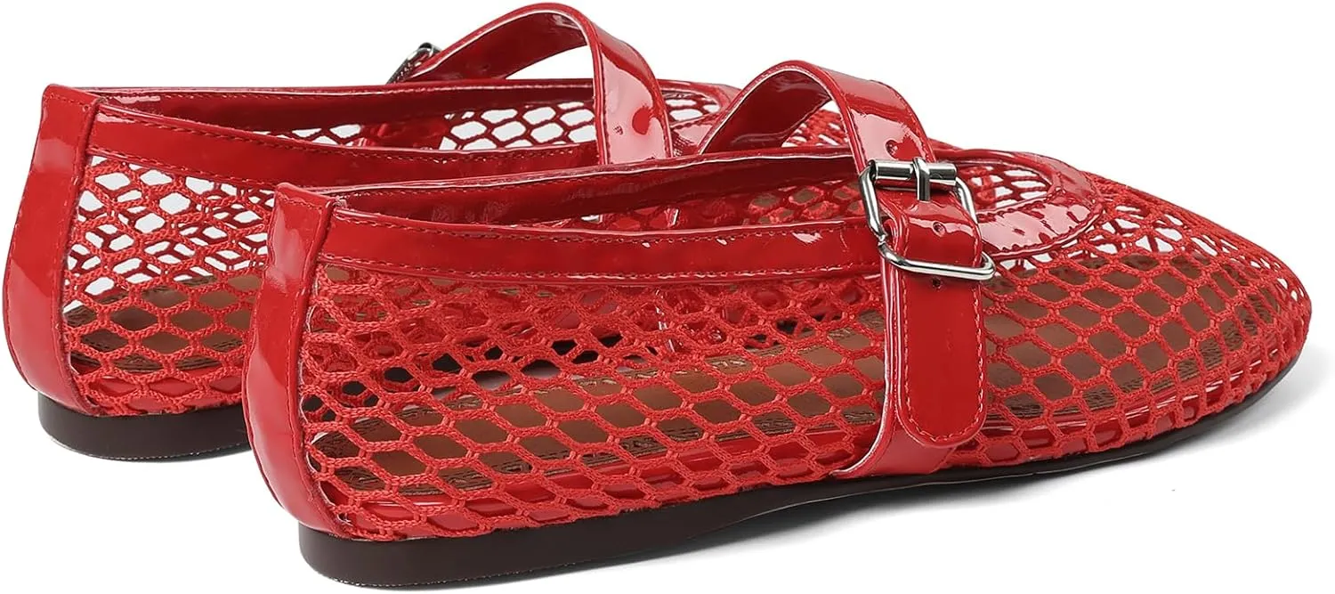 Mesh Ballet Flats for Women Round Toe Ballerina Flats Buckle Ballet Flats Shoes for Women Casual Dress Ballerina Mary Jane Flats