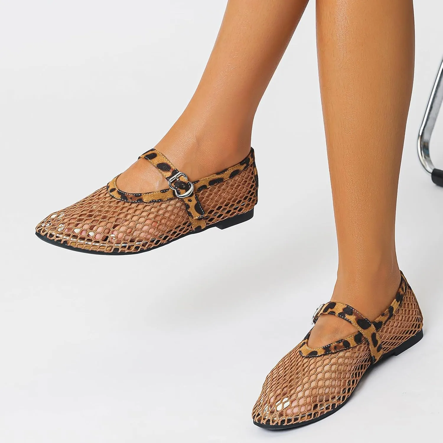 Mesh Ballet Flats for Women Round Toe Buckle Strap Comfy Casual Mesh Ballet Mary Jane Shoes Summer Flats Shoes