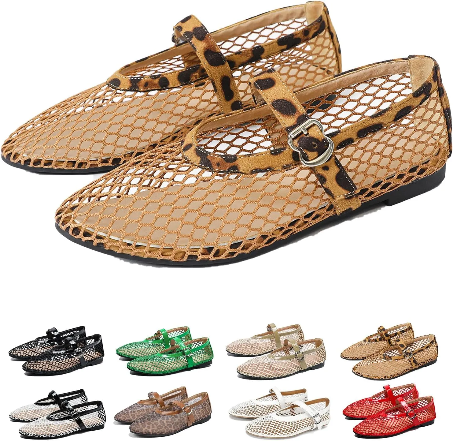 Mesh Ballet Flats for Women Round Toe Buckle Strap Comfy Casual Mesh Ballet Mary Jane Shoes Summer Flats Shoes