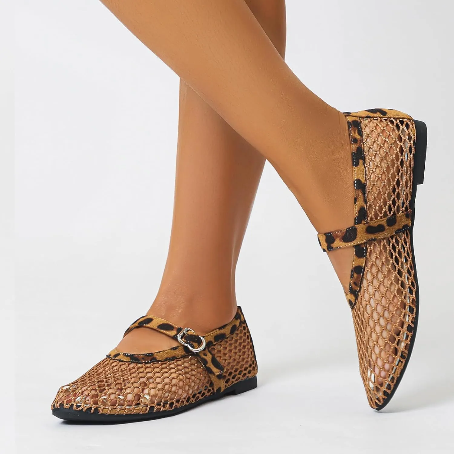 Mesh Ballet Flats for Women Round Toe Buckle Strap Comfy Casual Mesh Ballet Mary Jane Shoes Summer Flats Shoes