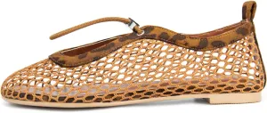 Mesh Ballet Flats for Women Round Toe Fishnet Mary Jane Flats Buckle Strap Casual Comfortable Office Ballerina Shoes