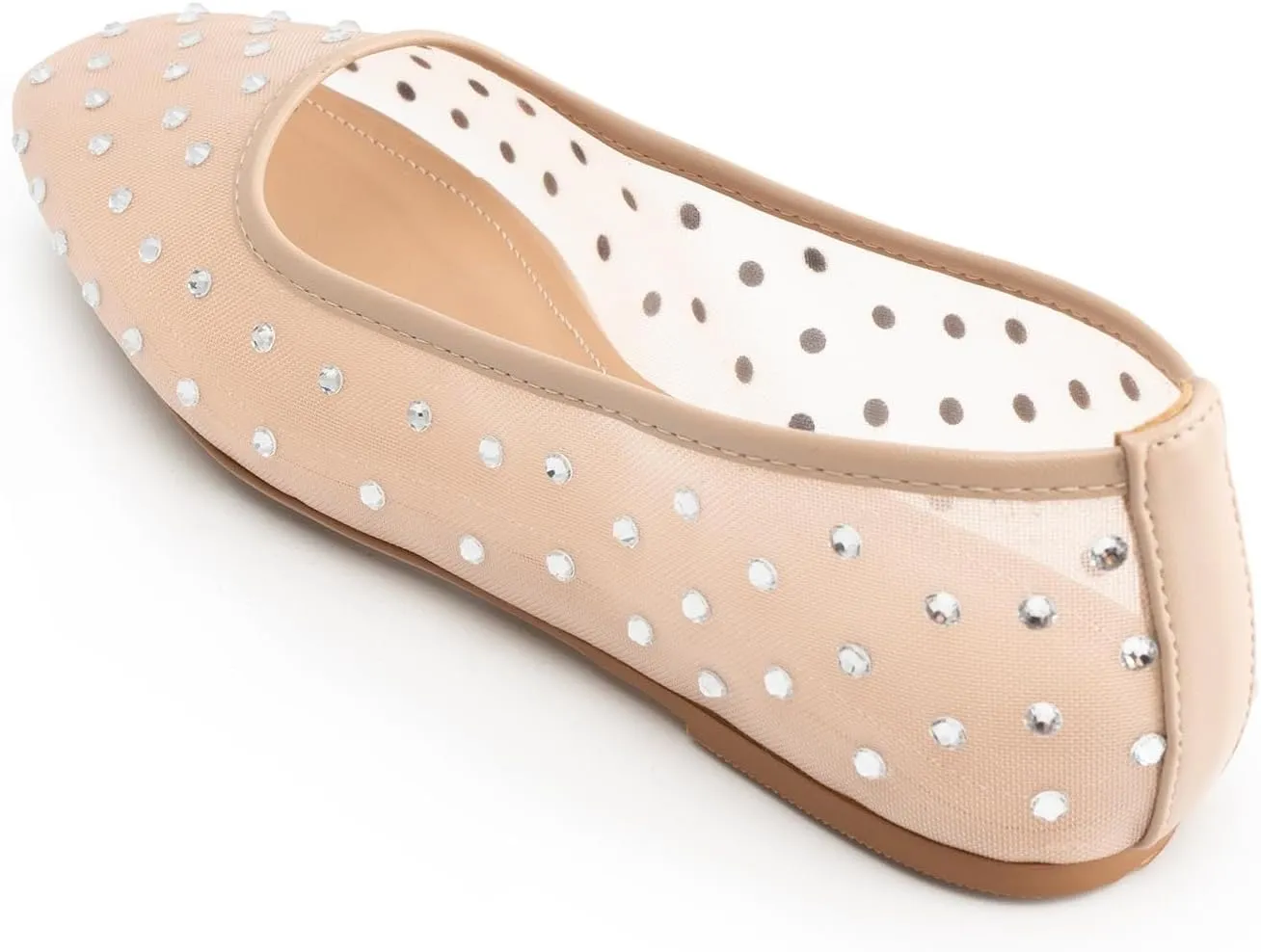 Mesh Ballet Flats for Women,Rhinestone Square Toe Comfortable Ballerina Shoes,Sparkly Crystals Embellished Slip on Wedding Dance Dress Flats Shoes