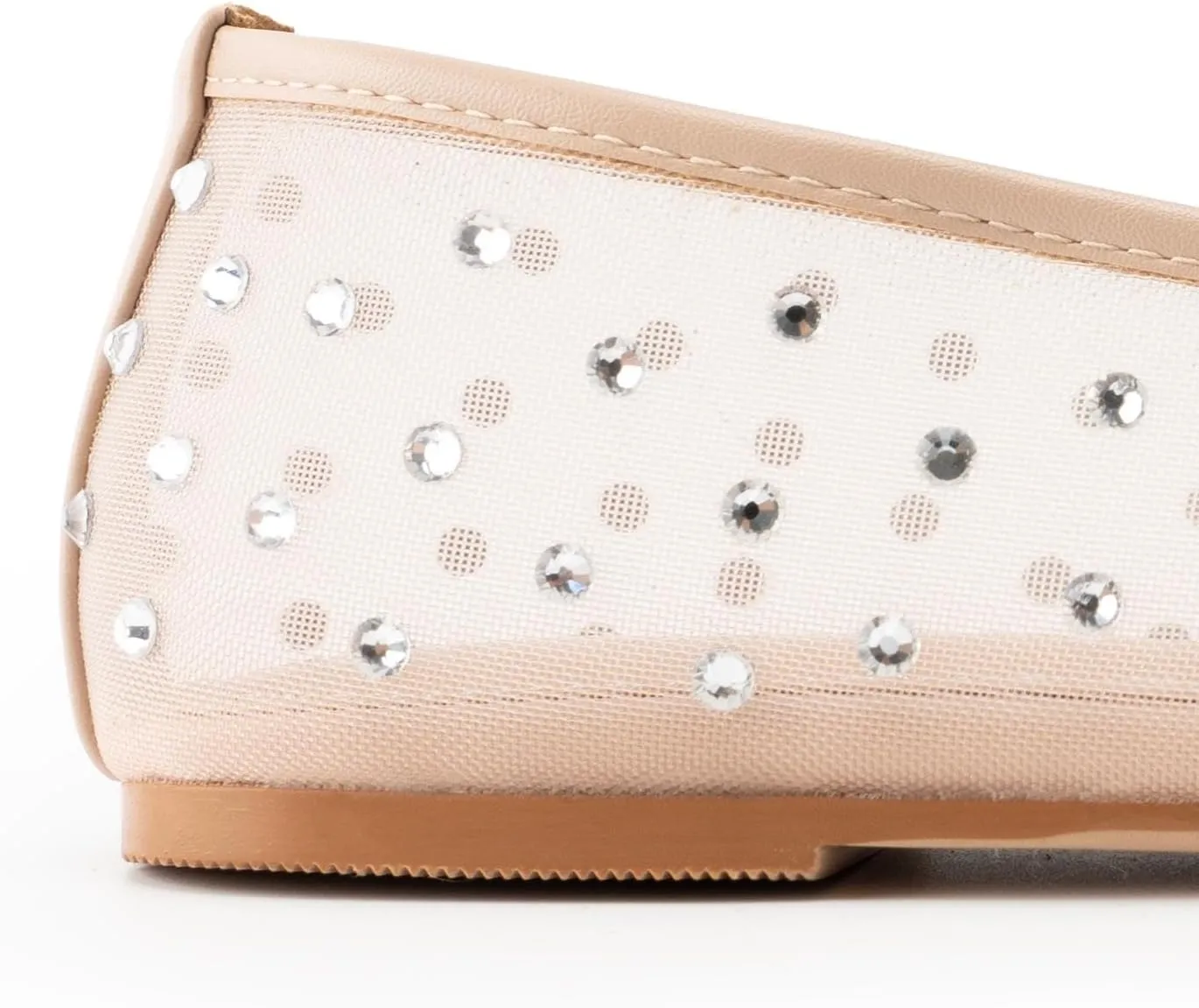 Mesh Ballet Flats for Women,Rhinestone Square Toe Comfortable Ballerina Shoes,Sparkly Crystals Embellished Slip on Wedding Dance Dress Flats Shoes