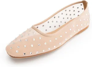 Mesh Ballet Flats for Women,Rhinestone Square Toe Comfortable Ballerina Shoes,Sparkly Crystals Embellished Slip on Wedding Dance Dress Flats Shoes