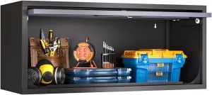 Metal Wall Storage Cabinet, Wall-Mounted Garage Cabinet with Up-Flip Doors, Steel Small Floating Cabinets with Lock for Garage, Bathroom, Kitchen, Black and Grey