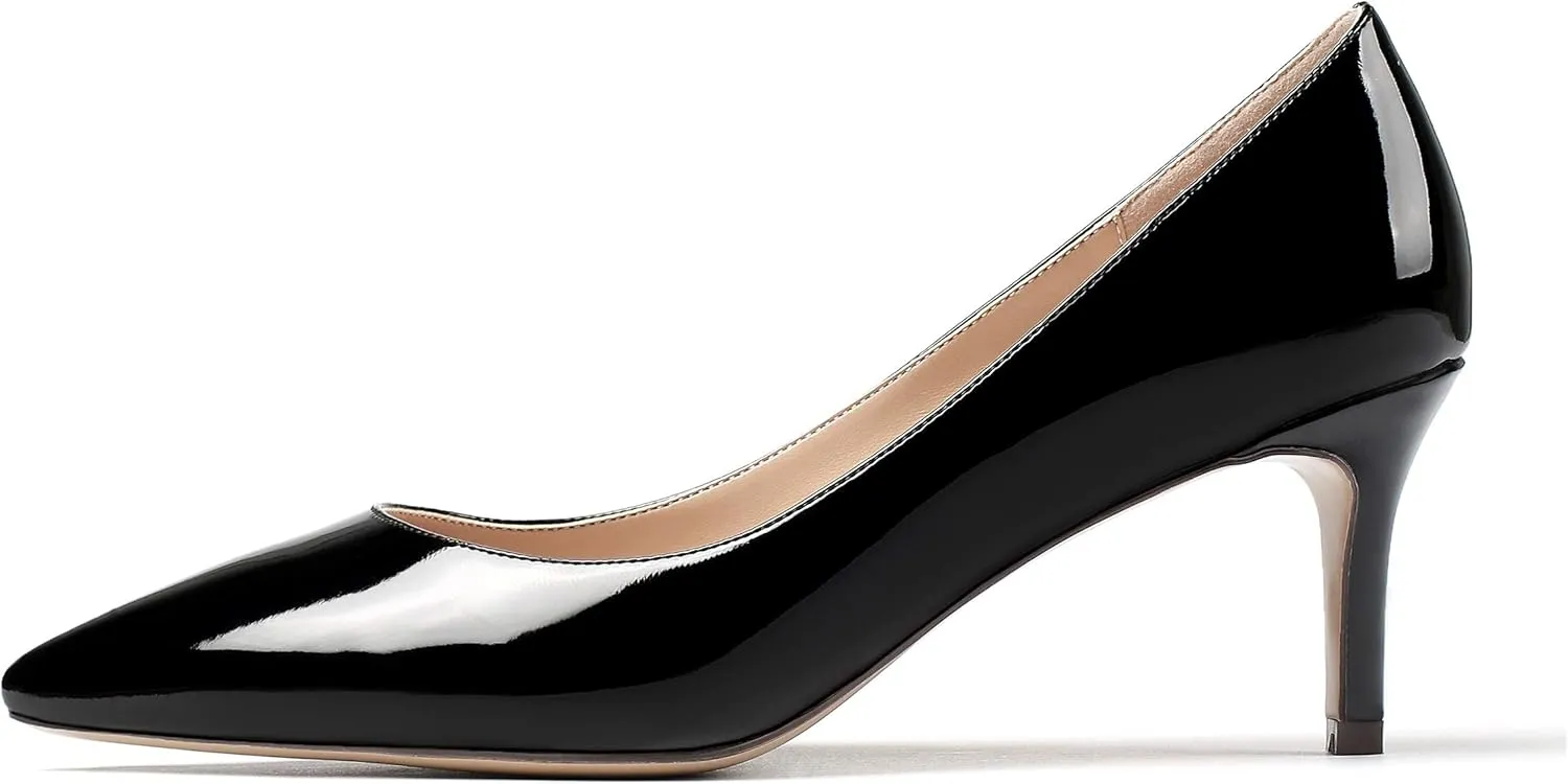 Mettesally Women's Kitten Heel Pumps Pointed Toe Slip On Classic Mid Heels Pumps Part Wedding Dress Shoes