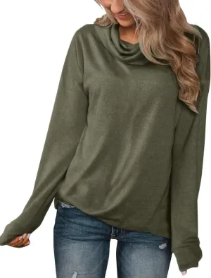 Minthunter Women's Long Sleeve Pullovers Cowl Neck Tunic Shirt Casual Sweatshirt Tops