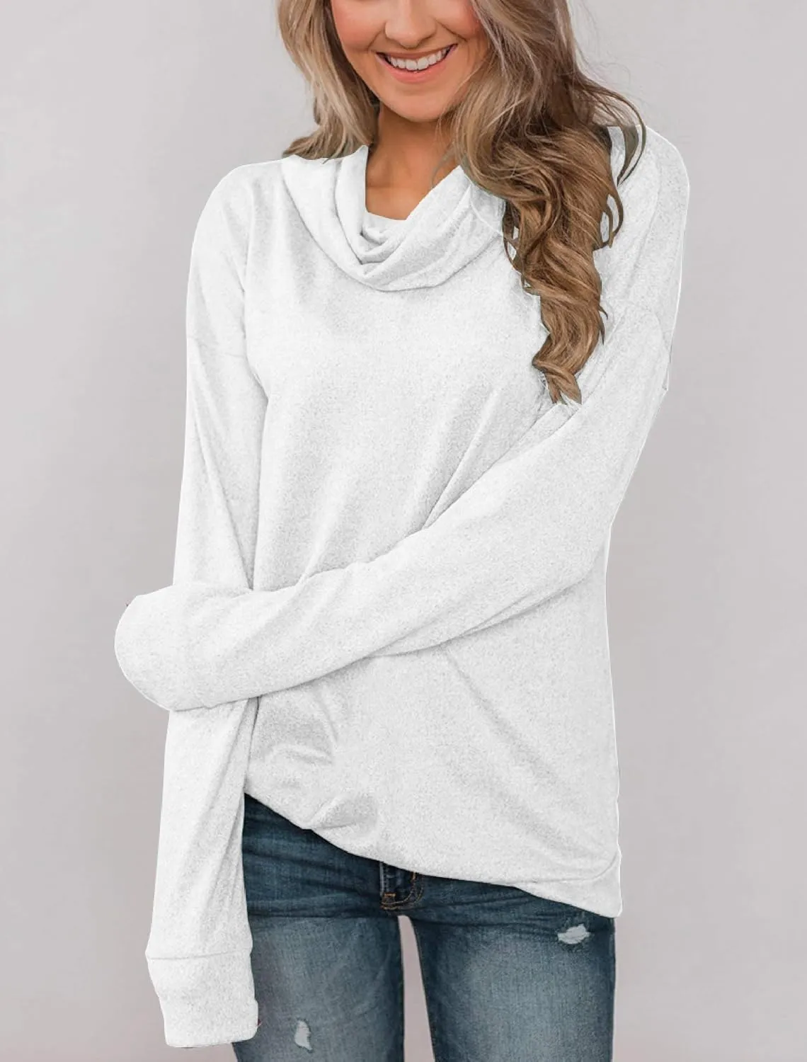 Minthunter Women's Long Sleeve Pullovers Cowl Neck Tunic Shirt Casual Sweatshirt Tops