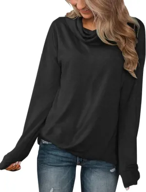 Minthunter Women's Long Sleeve Pullovers Cowl Neck Tunic Shirt Casual Sweatshirt Tops
