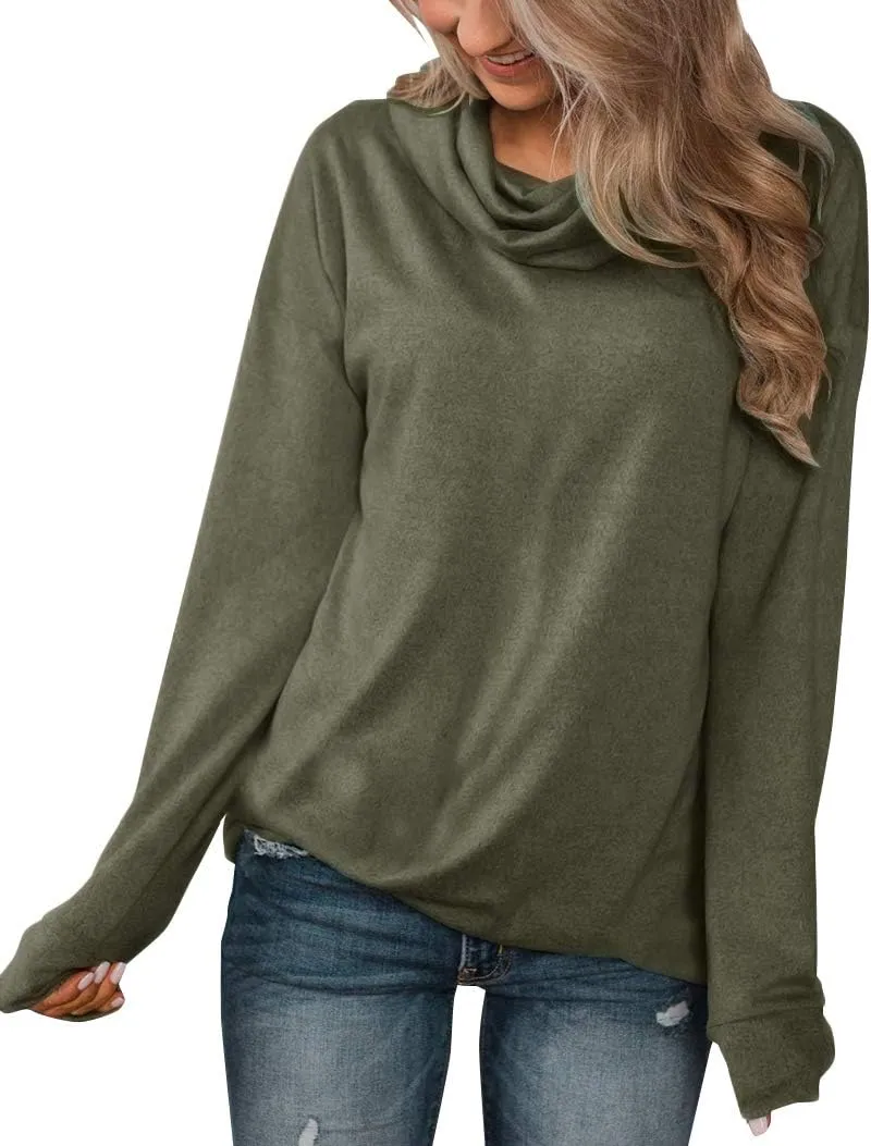 Minthunter Women's Long Sleeve Pullovers Cowl Neck Tunic Shirt Casual Sweatshirt Tops