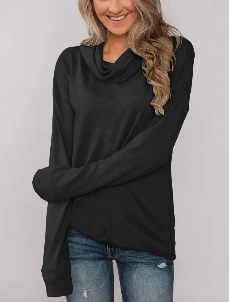 Minthunter Women's Long Sleeve Pullovers Cowl Neck Tunic Shirt Casual Sweatshirt Tops