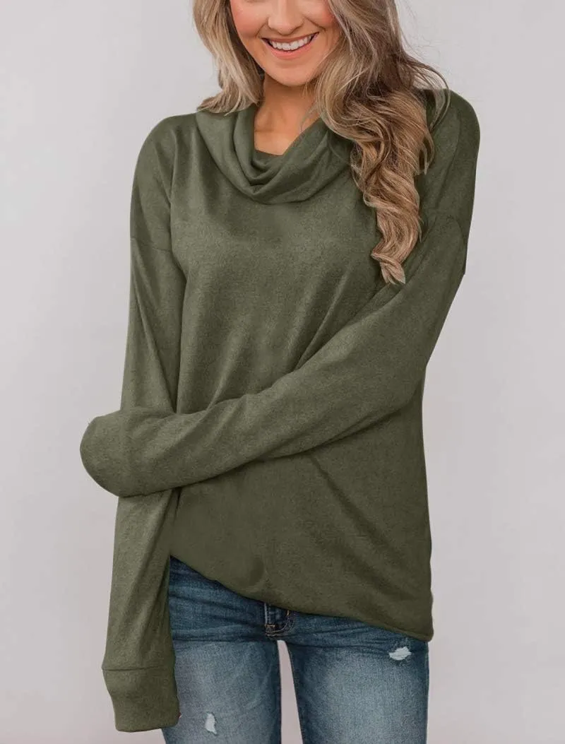 Minthunter Women's Long Sleeve Pullovers Cowl Neck Tunic Shirt Casual Sweatshirt Tops