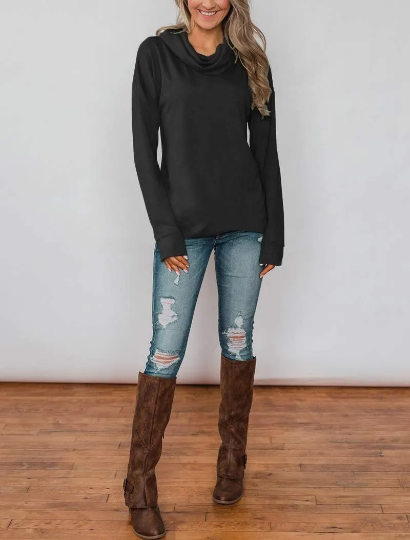Minthunter Women's Long Sleeve Pullovers Cowl Neck Tunic Shirt Casual Sweatshirt Tops