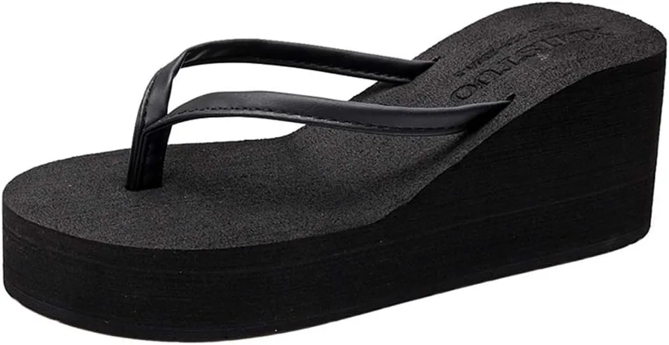 MIOKE Women's Wedge High Heel Flipflops Sandals Platform Summer Beach Nonslip Comfort Casual Thong Sandal