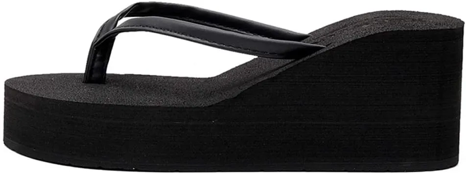 MIOKE Women's Wedge High Heel Flipflops Sandals Platform Summer Beach Nonslip Comfort Casual Thong Sandal
