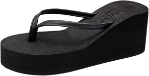 MIOKE Women's Wedge High Heel Flipflops Sandals Platform Summer Beach Nonslip Comfort Casual Thong Sandal