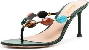 miss left Women Jewelled Open Toe Flip Flops Sexy Thin High Heel Slip on Thong Sandals Comfy Summer Party Shoes Size 4-16 US