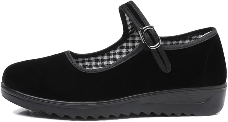 missfiona Black Velvet Mary Jane Shoes for Women China Dance Flat Old Beijing Cloth Walking Shoes
