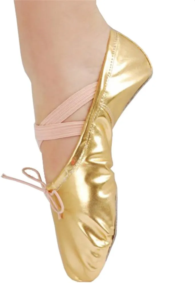 missfiona Womens PU Leather Ballet Slippers Dance Shoes Split Sole Belly Flat Adult Dance Trainers