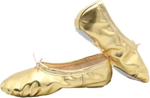 missfiona Womens PU Leather Ballet Slippers Dance Shoes Split Sole Belly Flat Adult Dance Trainers