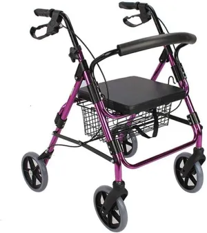 Mobility Walker Wheel Rollator Aluminum Mobility Walking Aid 丨Lightweight Folding Rollator Walking Frame 丨double Brake with Seat and Bag丨 Height Adjustable Elderly Walker Wheel Rollator Double Th