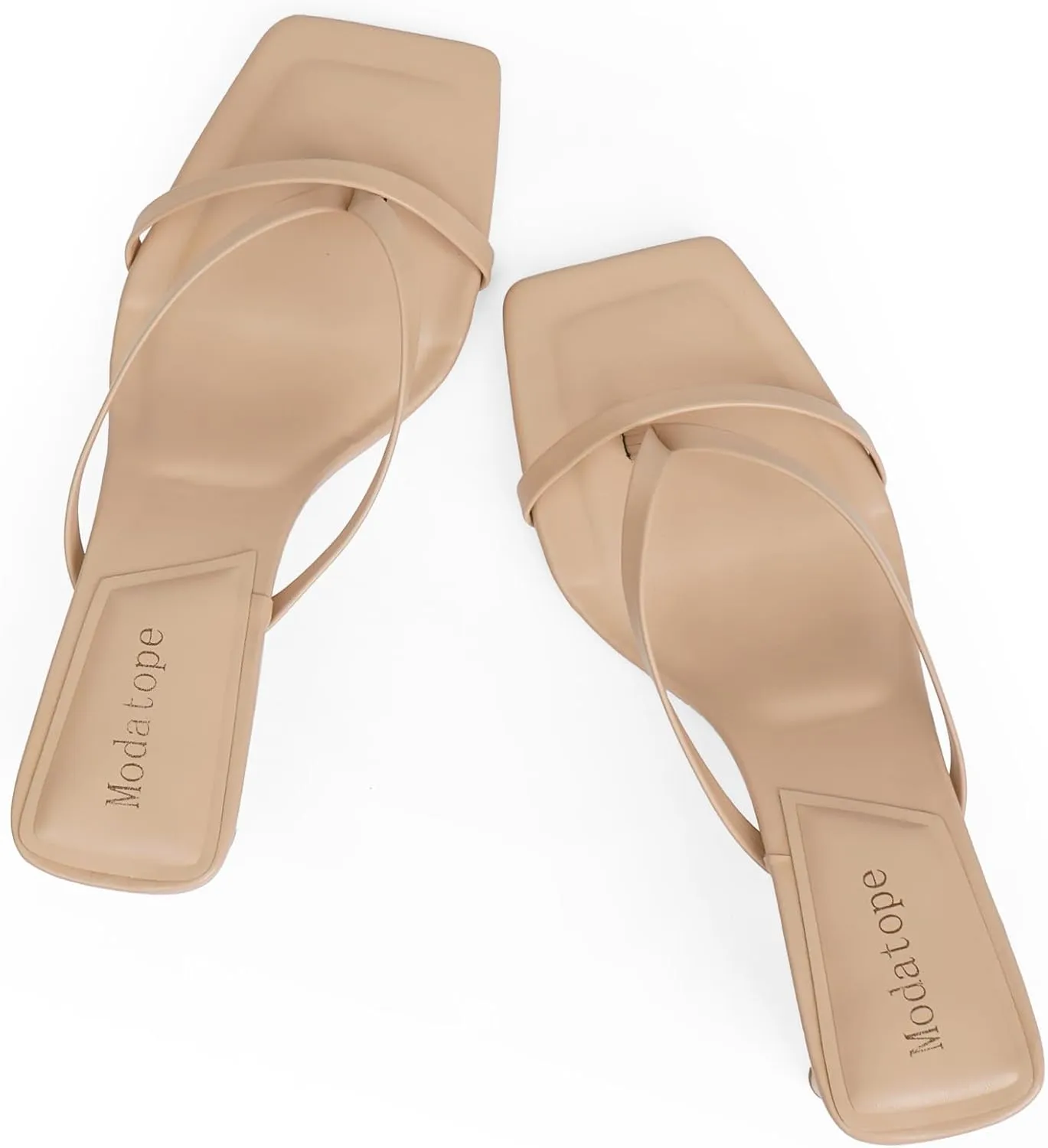 Modatope Flip Flop Heels Thong Sandals Heeled Mules for Women Square Toe Low Heels Chunky Block Heeled Slides