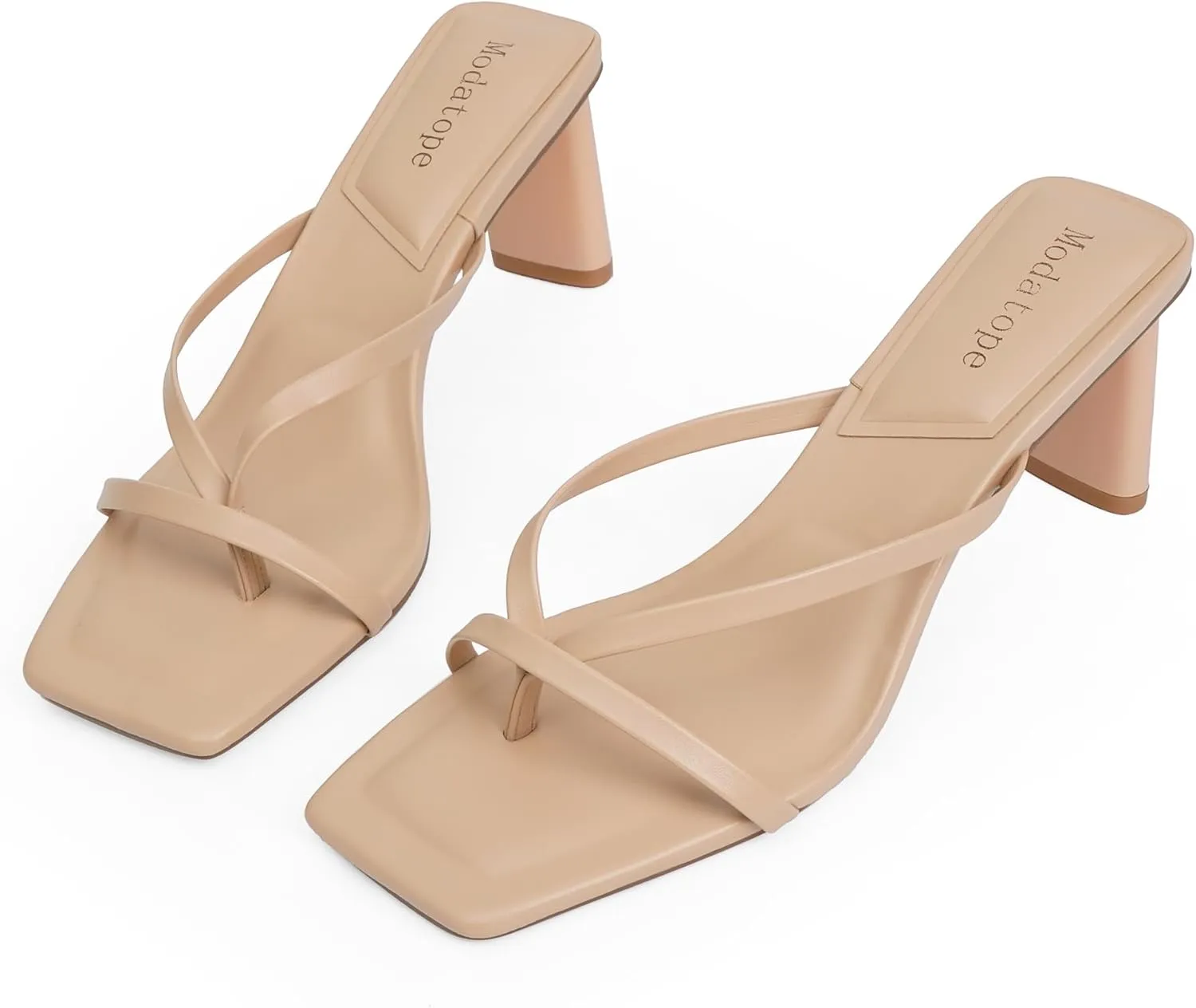 Modatope Flip Flop Heels Thong Sandals Heeled Mules for Women Square Toe Low Heels Chunky Block Heeled Slides