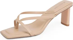 Modatope Flip Flop Heels Thong Sandals Heeled Mules for Women Square Toe Low Heels Chunky Block Heeled Slides