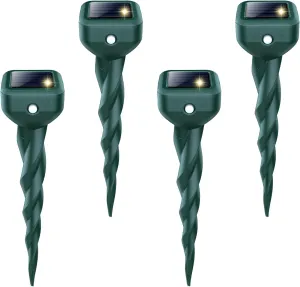 Mole Repellent Solar Powered, 4 Pack Waterproof Ultrasonic Deterrent Stake, Sonic Spikes Get Rid for Snake, Groundhog, Gopher, Vole, Deer, Repellent for Lawns Garden & Yard
