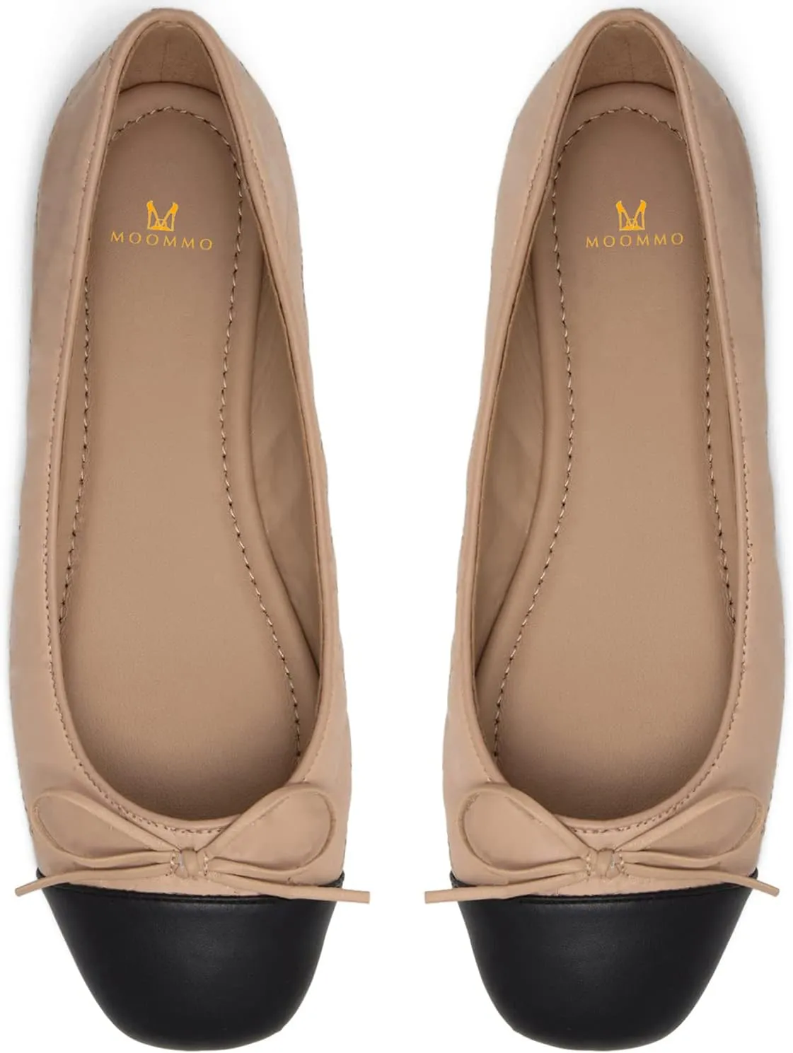 MOOMMO Women Cap Toe Flats Bow Slip On Ballet Flats Comfort Matte Beige Flat Shoes Round Toe Flat Heel Dress Shoes Office Ladies Party Chic Cute Driver Flats Cute Solid Beige 10 M US