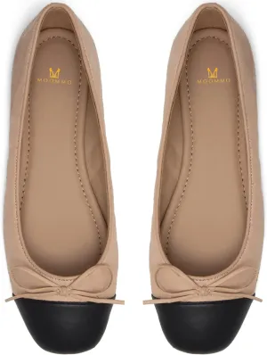 MOOMMO Women Cap Toe Flats Bow Slip On Ballet Flats Comfort Matte Beige Flat Shoes Round Toe Flat Heel Dress Shoes Office Ladies Party Chic Cute Driver Flats Cute Solid Beige 10 M US