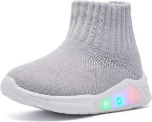 MORENDL Toddler Light Up Walking Shoes Baby Non-Slip Sock Shoes Toddler Slip On Sneakers Boys & Girls