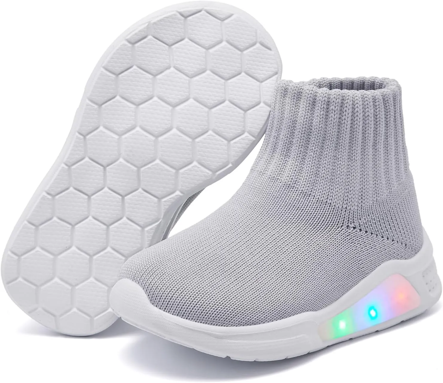 MORENDL Toddler Light Up Walking Shoes Baby Non-Slip Sock Shoes Toddler Slip On Sneakers Boys & Girls