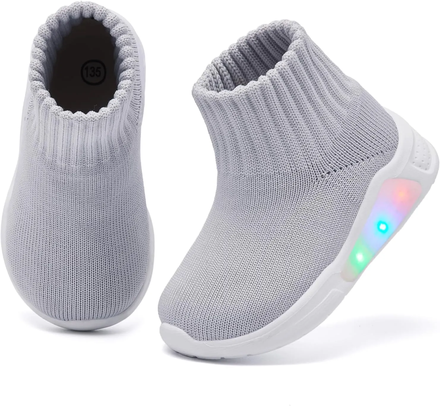 MORENDL Toddler Light Up Walking Shoes Baby Non-Slip Sock Shoes Toddler Slip On Sneakers Boys & Girls