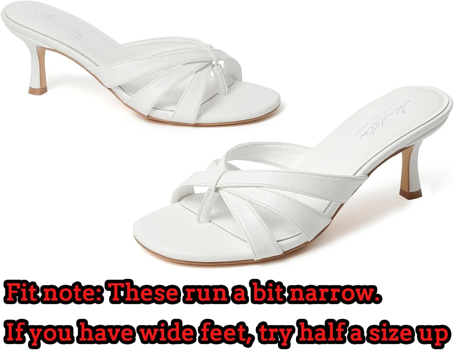 Mostrin Strappy Kitten Heels for Women Round Open Toe Flip Flops Slip On Mules Heels Fashion Thong Heeled Sandals for Party Wedding Holiday