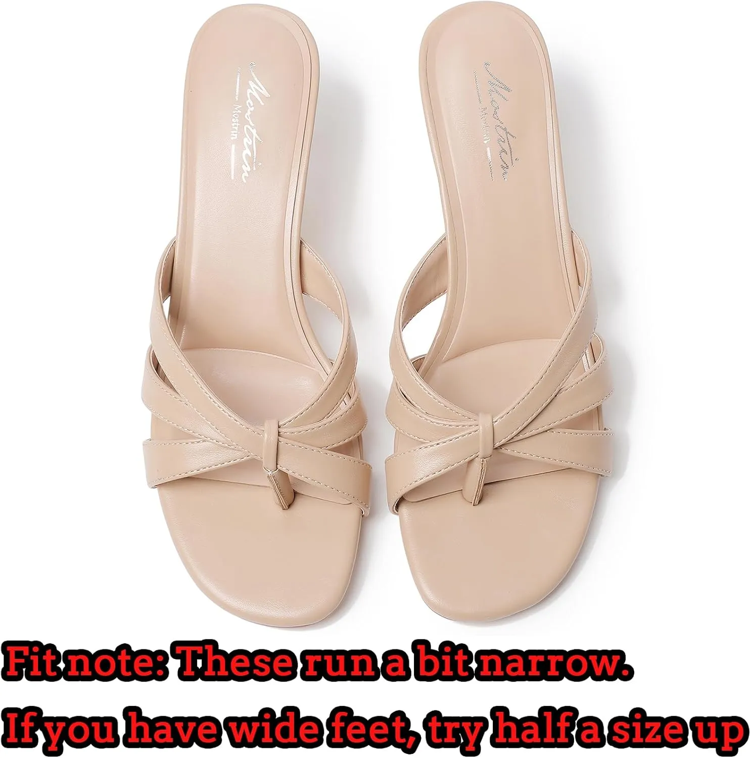 Mostrin Strappy Kitten Heels for Women Round Open Toe Flip Flops Slip On Mules Heels Fashion Thong Heeled Sandals for Party Wedding Holiday