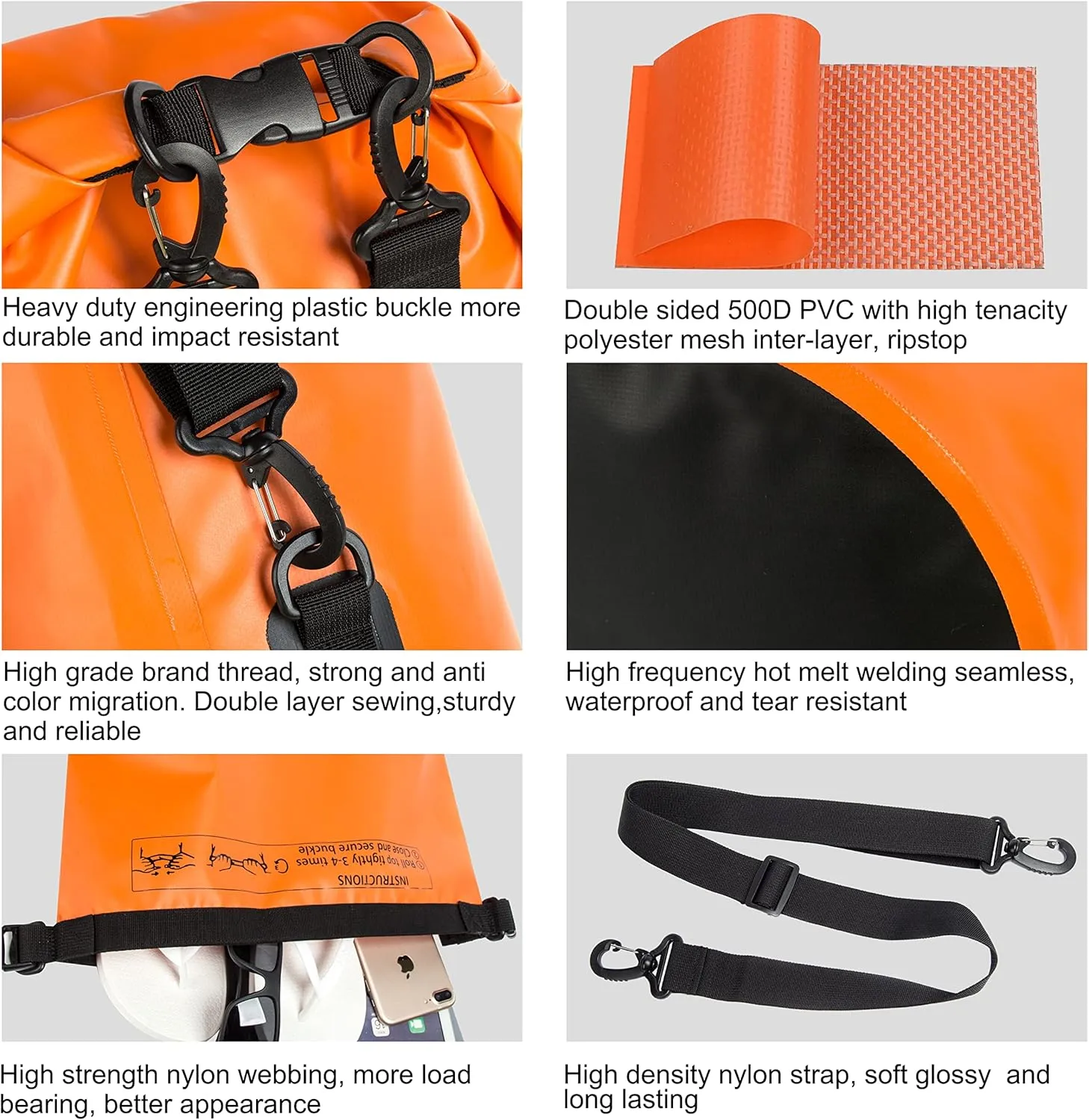 Mountain Land Waterproof Beach Dry Bag 30L Roll Top Backpack Boat Bag Dry Sack for Kayaking Rafting Fishing Hiking Camping Orange