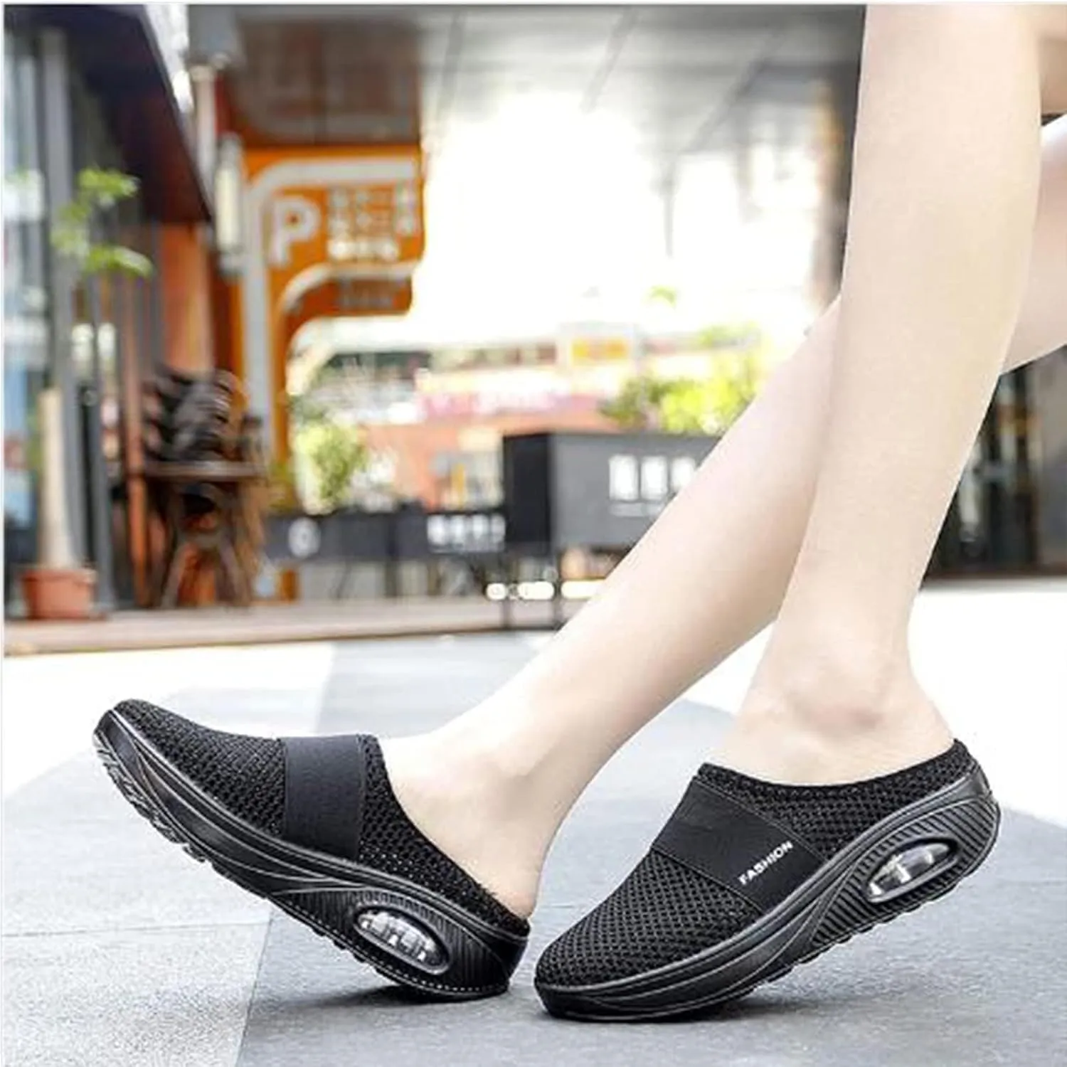 Mules for Women Men Diabetic Air Cushion Slip On Walking Shoes Breathable Mesh Sports Slippers Shoes with Arch Support