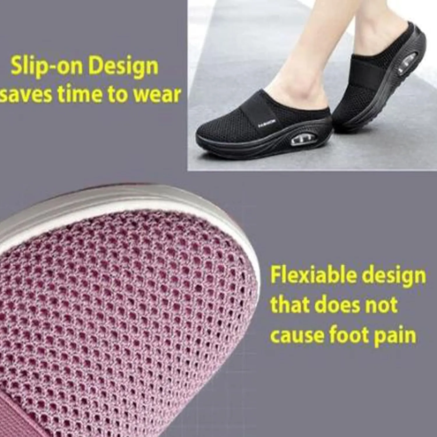 Mules for Women Men Diabetic Air Cushion Slip On Walking Shoes Breathable Mesh Sports Slippers Shoes with Arch Support