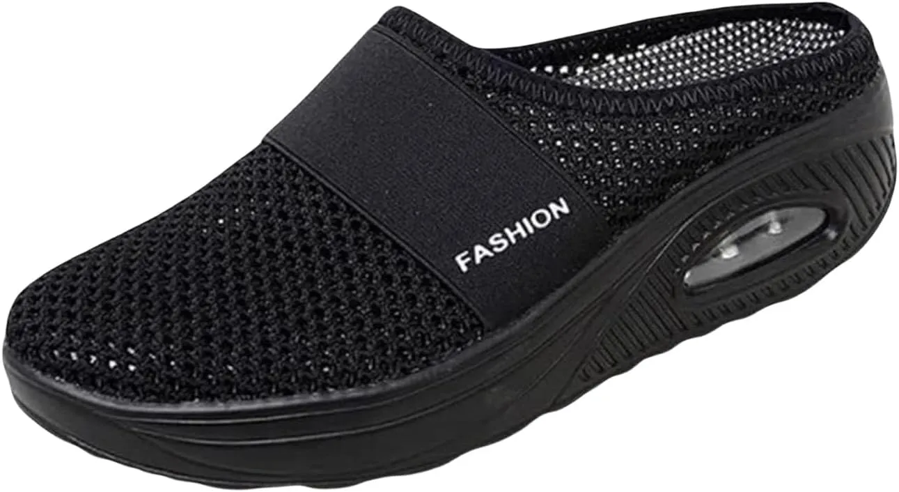 Mules for Women Men Diabetic Air Cushion Slip On Walking Shoes Breathable Mesh Sports Slippers Shoes with Arch Support